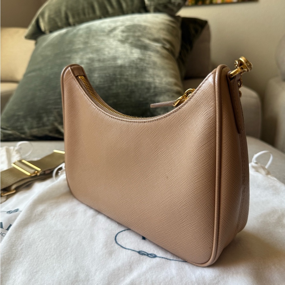 Prada Taupe Saffiano Leather Chain Shoulder Bag with Gold Hardware - Picture 3 of 13